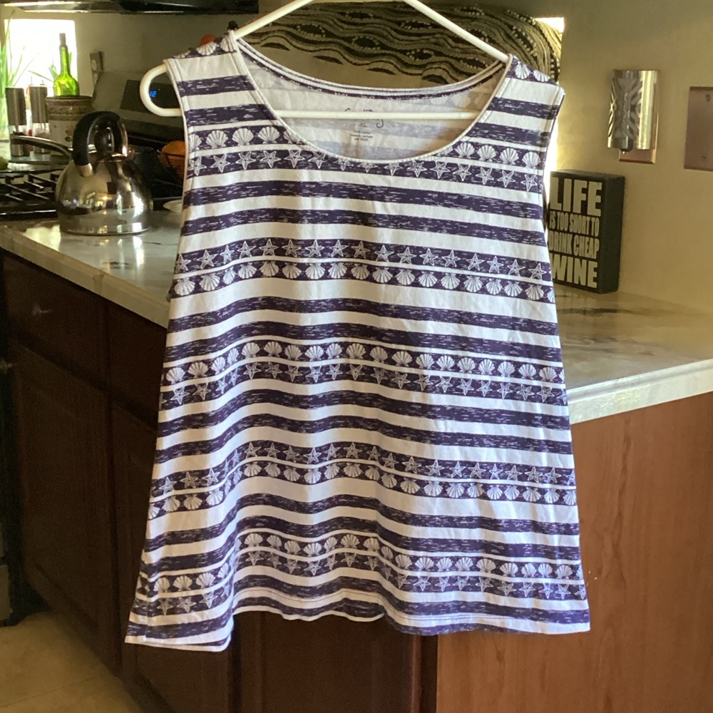 Coral Bay Blue and White Patterned Tank Top Size XL